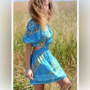 Blue & Yellow Patterned Mini Dress